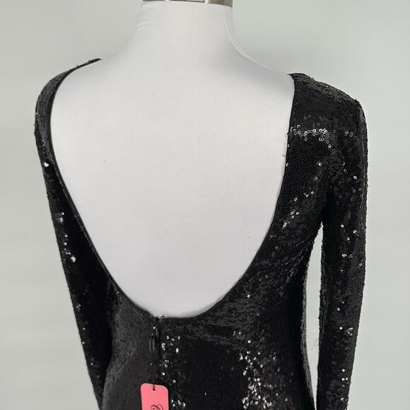 Chi Chi London Women’s Black Sequin Long Sleeve Mini Dress Stretch Size 4 New - Picture 4 of 13